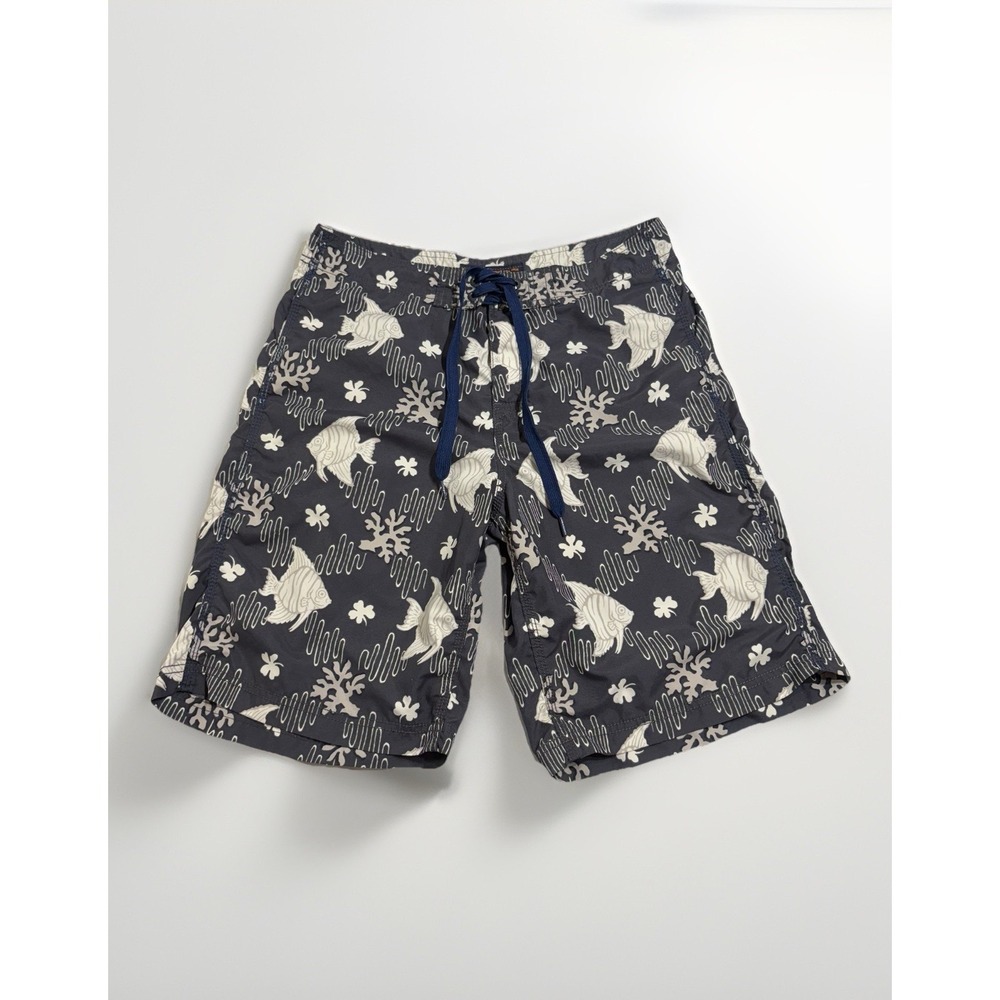 Reyn Spooner Board Shorts Men 32 Gray Tan Swim Under The Sea Pockets Drawstring